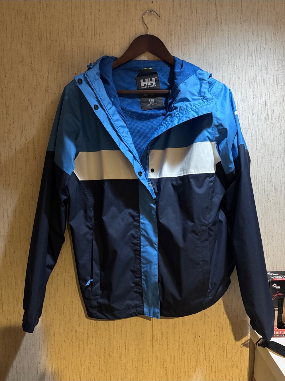 Helly Hansen Blue and White Panel Waterproof Shell Jacket